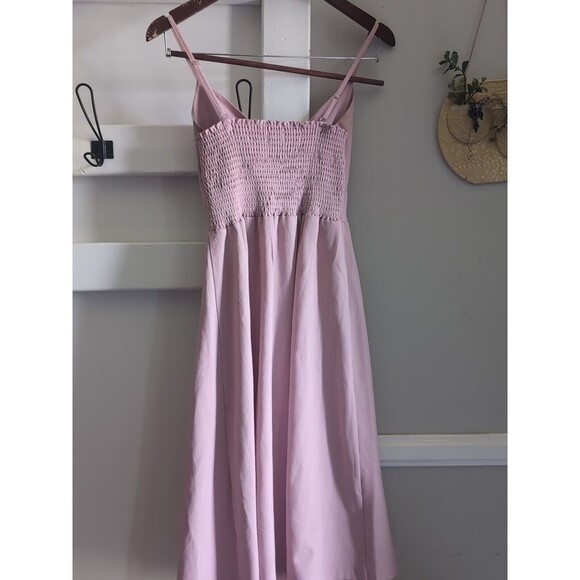 Yidarton Women's S Pale Pink Front Bow Tie Midi SunDress Buttons & Cut Outs - Picture 8 of 10